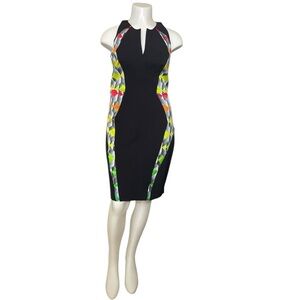 Milly Black Dress with Colourful geometric pattern on sides sz 4